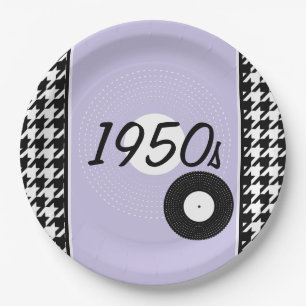 Vintage 1950s purple, black and white chequered paper plate