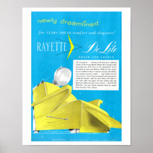 Vintage 1950's Rayette Hair Dryer Beauty Shop Art Poster