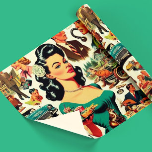 Vintage 1950s Seamless Pattern Wrapping Paper