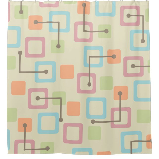 Vintage 1950s Tiles & Squares (Pastel) Shower Curtain (Front)