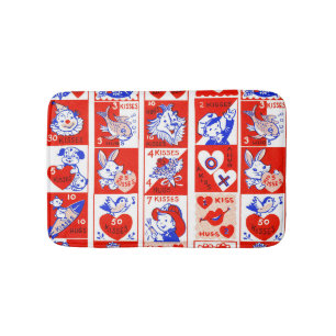 Vintage 1950s Valentine Stamp Pattern Retro Kitsch Bath Mat