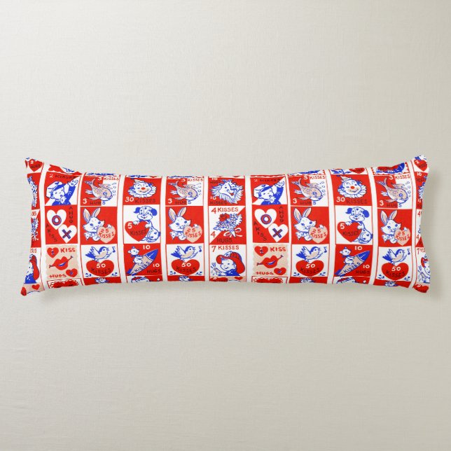 Vintage 1950s Valentine Stamp Pattern Retro Kitsch Body Cushion (Front)