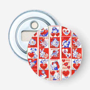 Vintage 1950s Valentine Stamp Pattern Retro Kitsch Bottle Opener