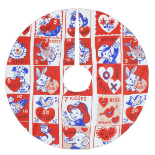 Vintage 1950s Valentine Stamp Pattern Retro Kitsch Brushed Polyester Tree Skirt