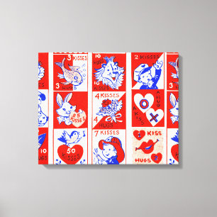 Vintage 1950s Valentine Stamp Pattern Retro Kitsch Canvas Print