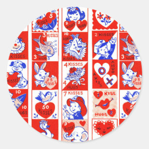 Vintage 1950s Valentine Stamp Pattern Retro Kitsch Classic Round Sticker