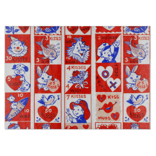 Vintage 1950s Valentine Stamp Pattern Retro Kitsch Cutting Board