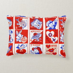 Vintage 1950s Valentine Stamp Pattern Retro Kitsch Decorative Cushion