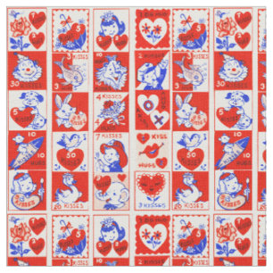 Vintage 1950s Valentine Stamp Pattern Retro Kitsch Fabric