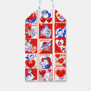 Vintage 1950s Valentine Stamp Pattern Retro Kitsch Gift Tags
