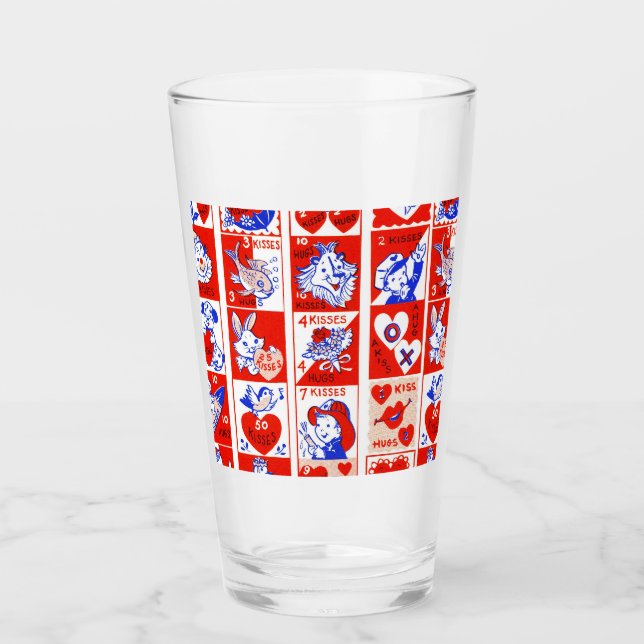 Vintage 1950s Valentine Stamp Pattern Retro Kitsch Glass (Front)