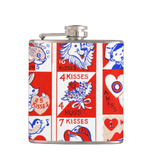 Vintage 1950s Valentine Stamp Pattern Retro Kitsch Hip Flask