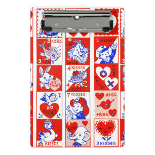 Vintage 1950s Valentine Stamp Pattern Retro Kitsch Mini Clipboard