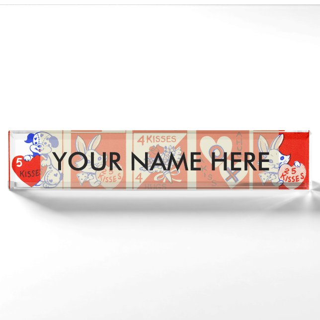 Vintage 1950s Valentine Stamp Pattern Retro Kitsch Nameplate (Front)