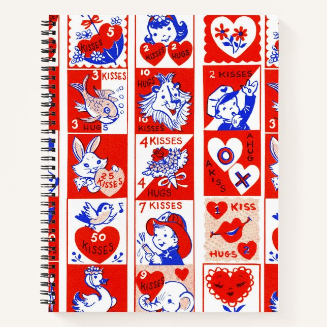 Vintage 1950s Valentine Stamp Pattern Retro Kitsch Notebook (Front)