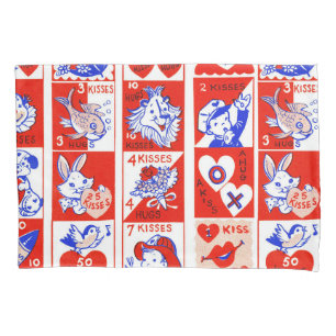 Vintage 1950s Valentine Stamp Pattern Retro Kitsch Pillowcase
