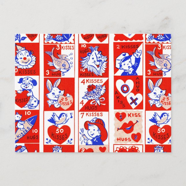 Vintage 1950s Valentine Stamp Pattern Retro Kitsch Postcard (Front)