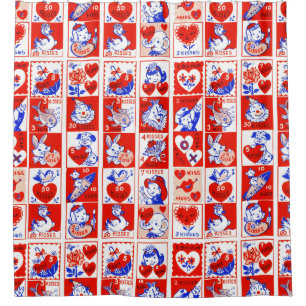 Vintage 1950s Valentine Stamp Pattern Retro Kitsch Shower Curtain