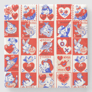 Vintage 1950s Valentine Stamp Pattern Retro Kitsch Stone Coaster