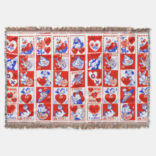 Vintage 1950s Valentine Stamp Pattern Retro Kitsch Throw Blanket