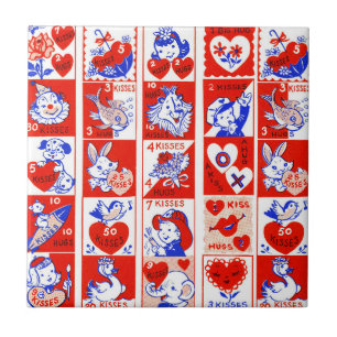 Vintage 1950s Valentine Stamp Pattern Retro Kitsch Tile