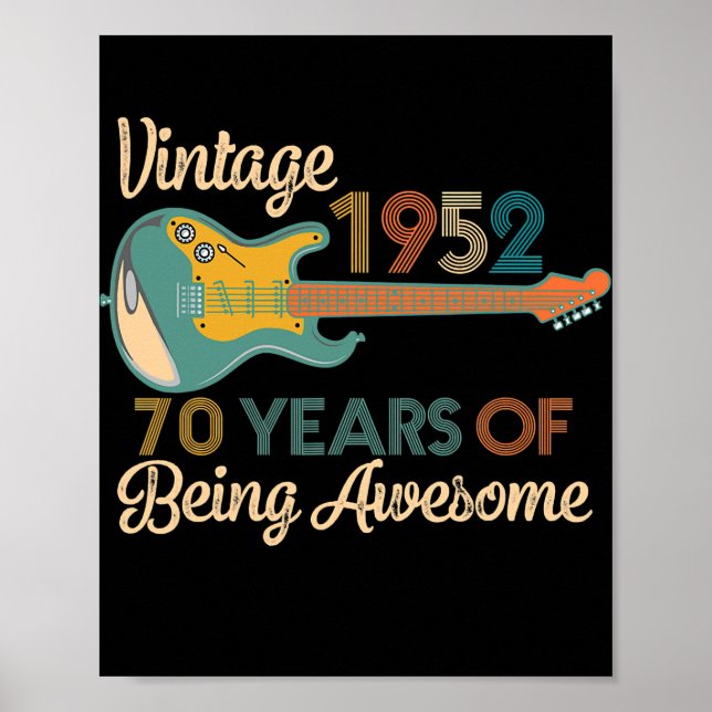 Vintage 1952 Birthday Guitar Lovers 70th Birthday Poster (Front)