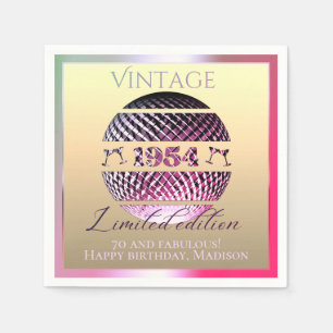 Vintage 1954 70th birthday pink napkin