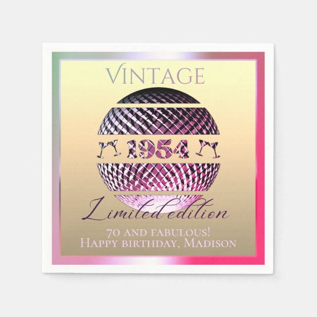 Vintage 1954 70th birthday pink napkin (Front)