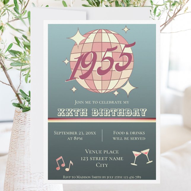 Vintage 1955 70th birthday retro blue Invitation (Creator Uploaded)