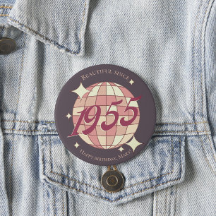 Vintage 1955 70th birthday retro purple 3 cm round badge