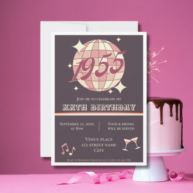 Vintage 1955 70th birthday retro purple Invitation (Creator Uploaded)