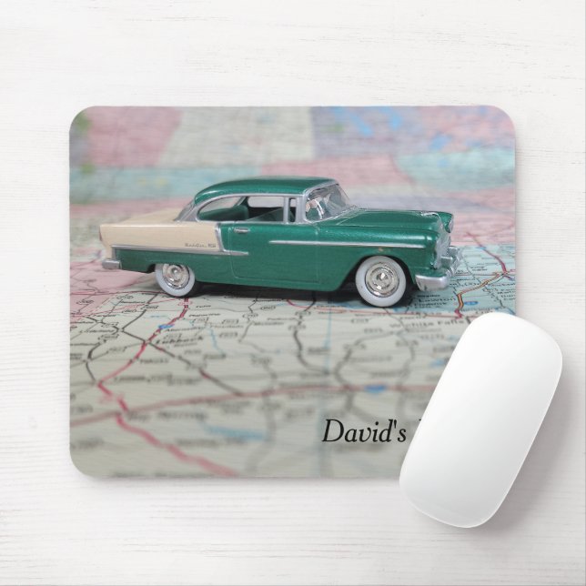 Vintage 1955 Car on Map Mouse Mat (With Mouse)
