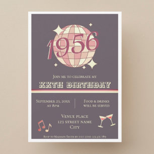 Vintage 1956 70th birthday purple retro Invitation