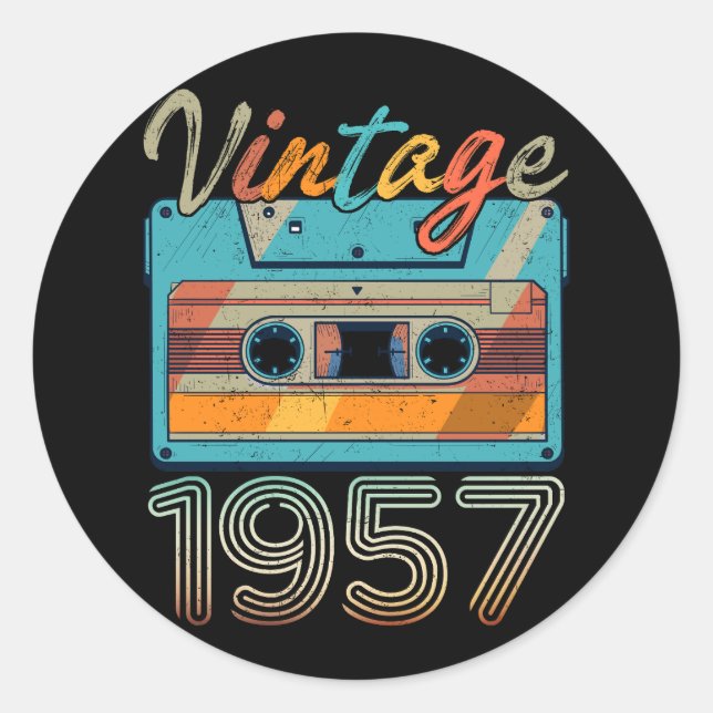Vintage 1957 Cassette Tape Retro 66th Birthday 66  Classic Round Sticker (Front)