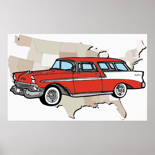 Vintage 1957 Chevy Nomad Classic Car Poster (Front)