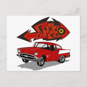 Vintage 1957 Chevy with Grafitti Text Speed Postcard