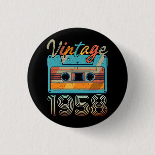 Vintage 1958 Cassette Tape Retro 65th Birthday 65  3 Cm Round Badge