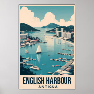 Vintage 1960s Antigua English Harbour Travel Poster