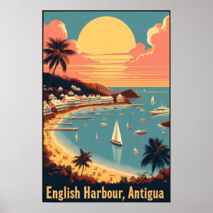 Vintage 1960s Antigua English Harbour Travel Poster