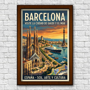 Vintage 1960s Barcelona, Spain Travel Poster