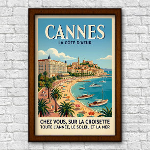 Vintage 1960s Cannes, France Travel Poster