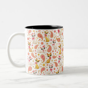 Vintage 1960's Cat Paisley Two-Tone Coffee Mug