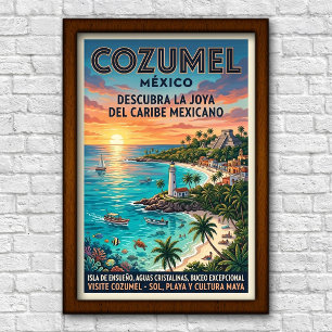 Vintage 1960s Cozumel, Mexico Travel Poster