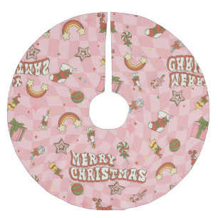 vintage 1960s groovy merry christmas brushed polyester tree skirt