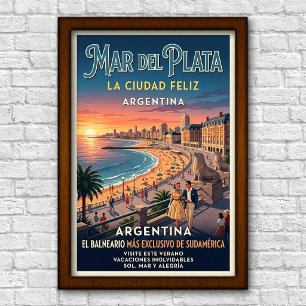 Vintage 1960s Mar del Plata, Argentina Travel Poster
