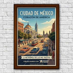 Vintage 1960s Mexico City, Mexico Travel Poster
