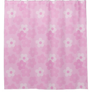 vintage 1960s pink floral print pattern shower curtain