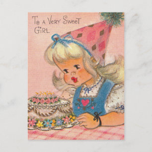 Vintage 1960s To A Very Sweet Girl Happy Birthday Postcard