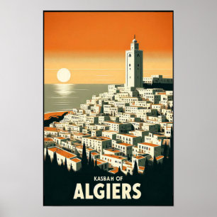 Vintage 1960s Travel Poster Of Algiers Kasbah