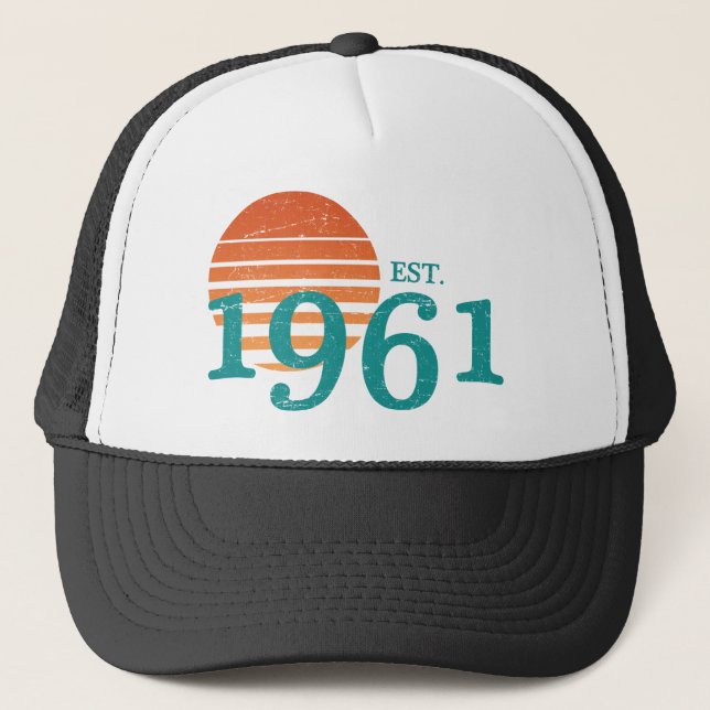 Vintage 1961 60th Birthday Retro Sunset Trucker Hat (Front)